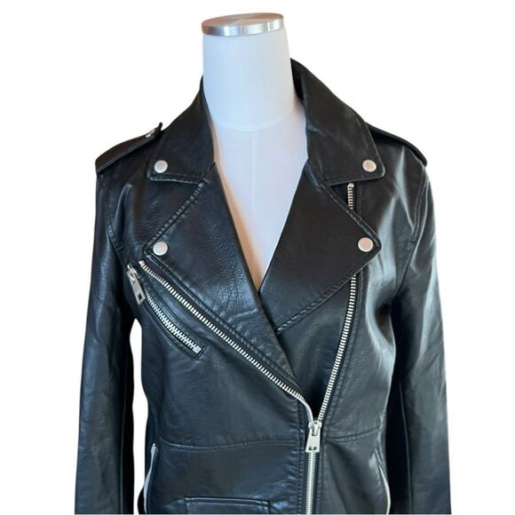 Levis Women’s Black Faux Leather Moto Jacket Medium - Picture 2 of 9